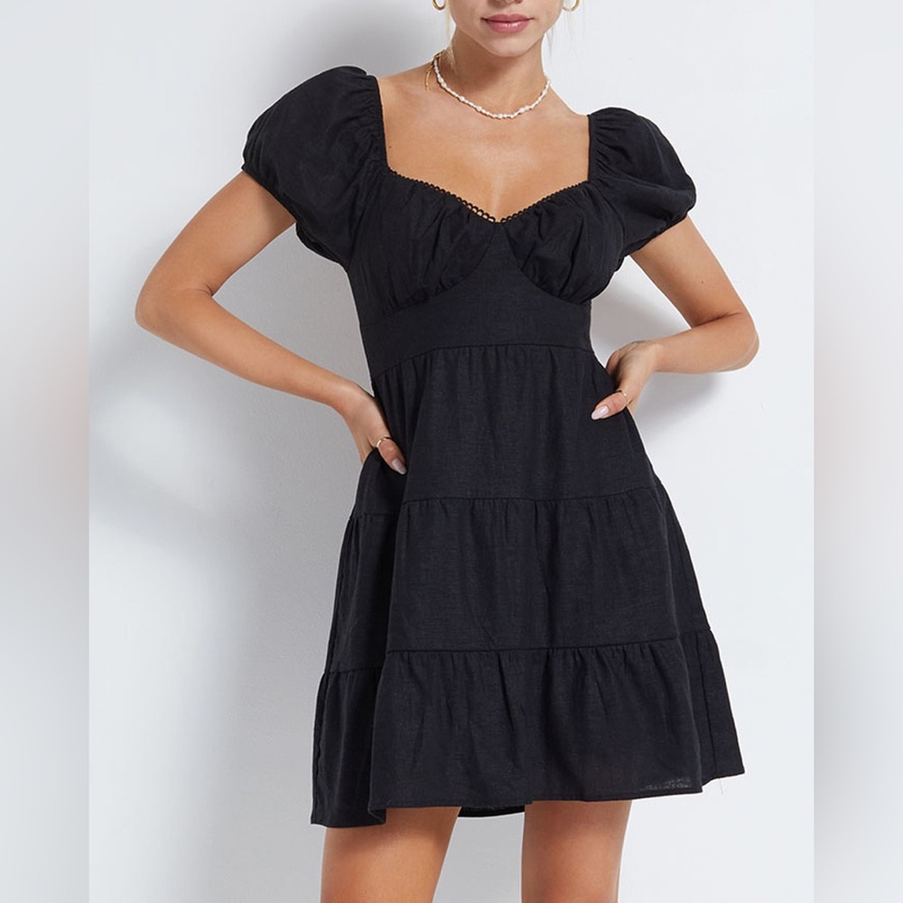 Princess Polly Black Puff Sleeve Mini Dress